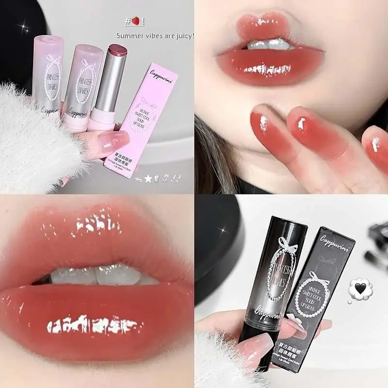 Cappuvini Mirror Water Solid Lip Gloss Moisturizing Mirror Glass Jelly Lipstick Non Stick Cup Water Light Clear Lip Tint Makeup