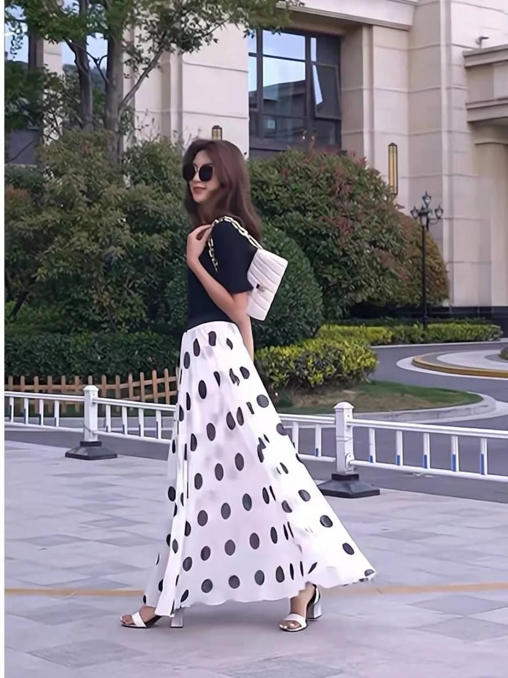 Jupe mi-longue en mousseline de soie pour femmes, longueur au sol, Vaion de plage Dr, grande jupe florale à pois, jupe trapèze pour les déplacements, nouvelle collection été