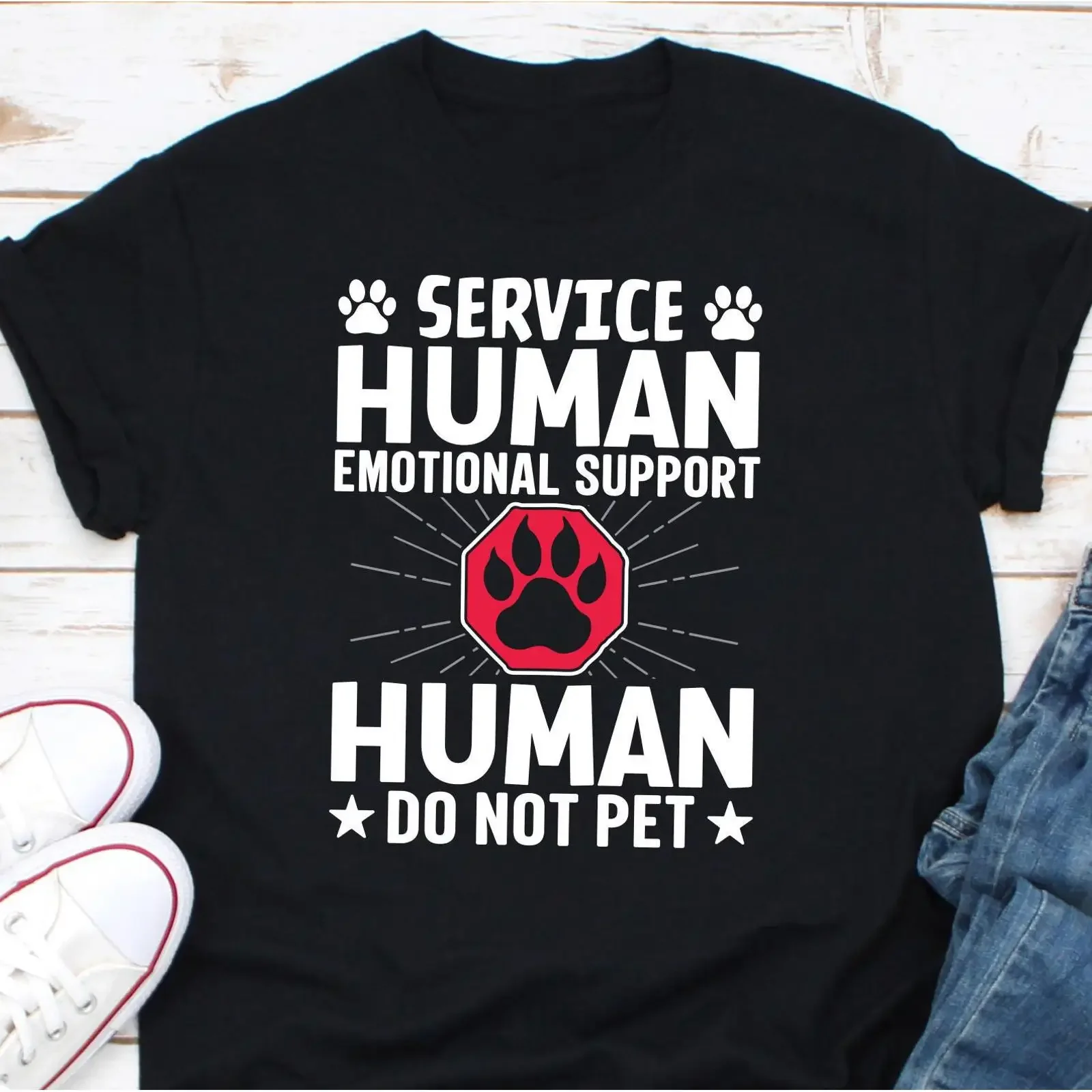 Service Emotional Support Human Do Not Pet Funny Dog Lover Sarcastic T Shirt vintage Washed Stretched Top For Everyday Wear