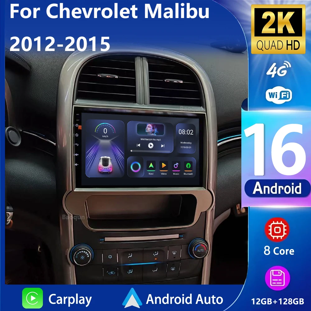 Android 16 Carplay Auto WIFI 4G para Chevrolet Malibu 2012 2013 2014 2015 Radio de coche reproductor de vídeo Multimedia estéreo 2DIN unidad principal
