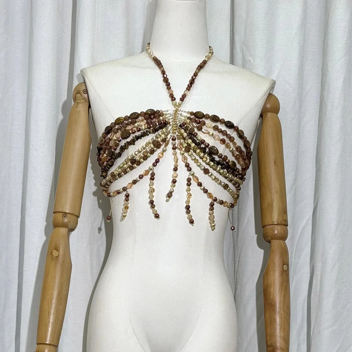 Handmade Acrylic Bead Body Chain, Spicy Girl Tassel Bra, European And American Backless Hanging Neck, Stone Bead Strapless