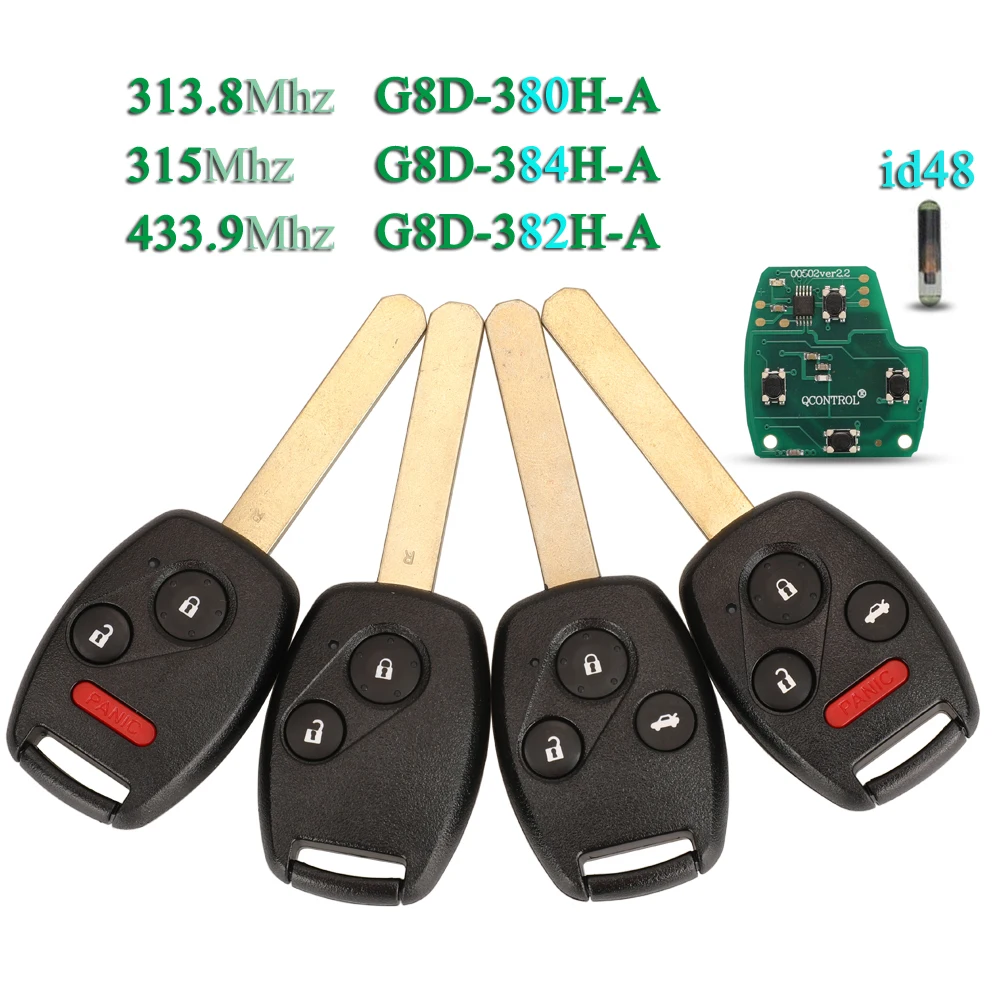 

jingyuqin ID48 Chip Remote Car Key 313.8/315/433.92Mhz for Honda Accord Element CRV HRV City Odyssey Civic G8D-380H-A/382H/384H