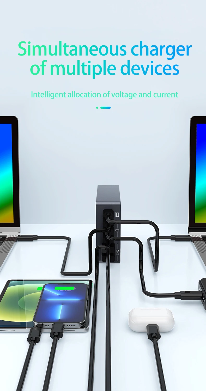 1100 W GaN 6-Ports USB C Ladegerät 100 W PPS Schnellladestation für Samsung iPhone Laptop Tablet MacBook Typ C PD Schreibtischladegeräte – Detail 2