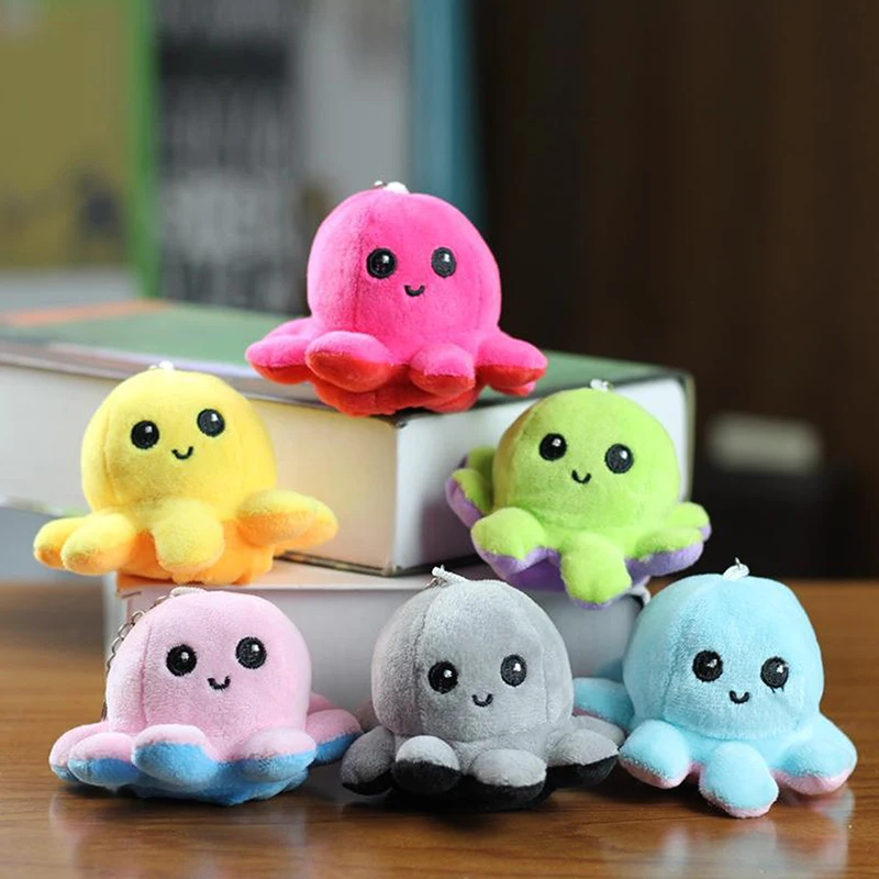 1PC Inverted Octopus Cute Plush Doll Reverse Toy Keychain Kawaii Fluffy Stuffed Pendant Schoolbag Decor Lovely Creative Gifts