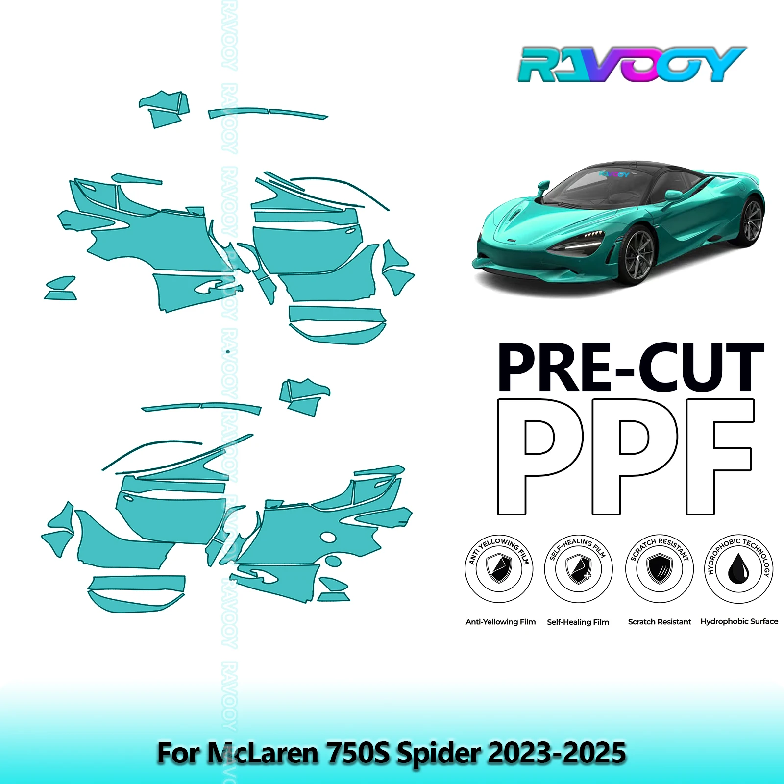

For McLaren 750S Spider 2023-2025 8.5mil Clear Matte Pre-Cut PPF Door & A/B Pillar Kit TPU Paint Protection Film Set