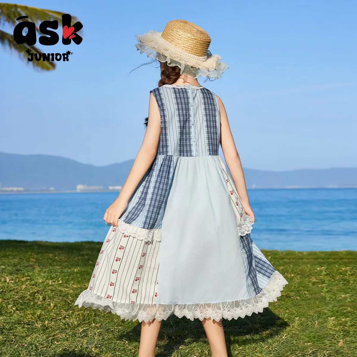 فستان بناتي صيفي متباين الألوان بدون أكمام #2