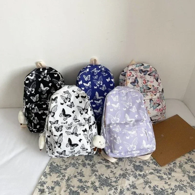 Sacos escolares casuais de grande capacidade para meninas, Saco de livro estudantil, Mochila Organizadora de Papelaria, Sacos De Armazenamento Escolar Borboleta Coreana