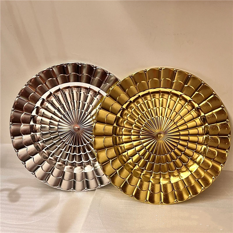 

100 Pcs Steel Gold Dining Plate Dessert Plate Nut Fruit Cake Tray Snack Western Steak Kitchen Plate Dish Charger Plate