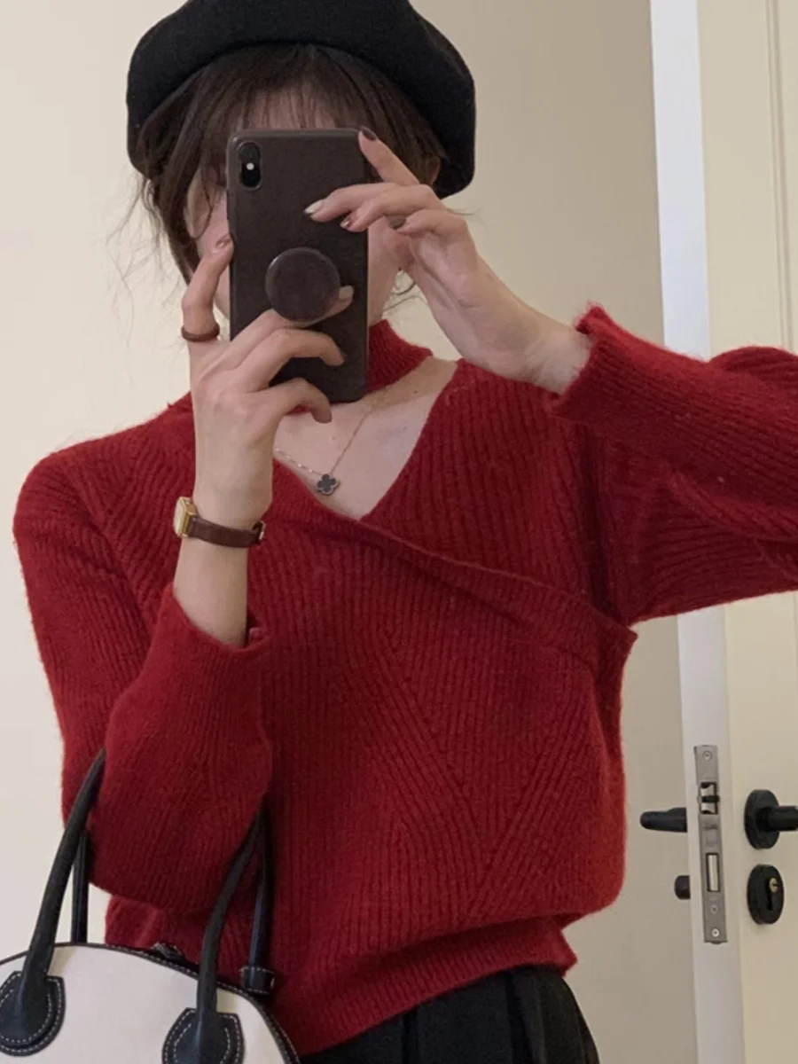 

High-End Heavyweight Design Ins Sle Soft round Ne Thi Pure Color Hoodie Knitted Sweater Women's Faion Winter Coat