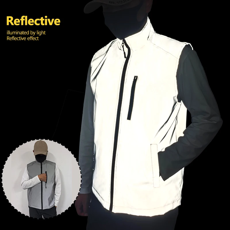 Men Reflective Vest Lightweight Stand Collar Sleeveless Jacket Spring Summer Popular Outdoor Running Cycling Sports Waistcoat