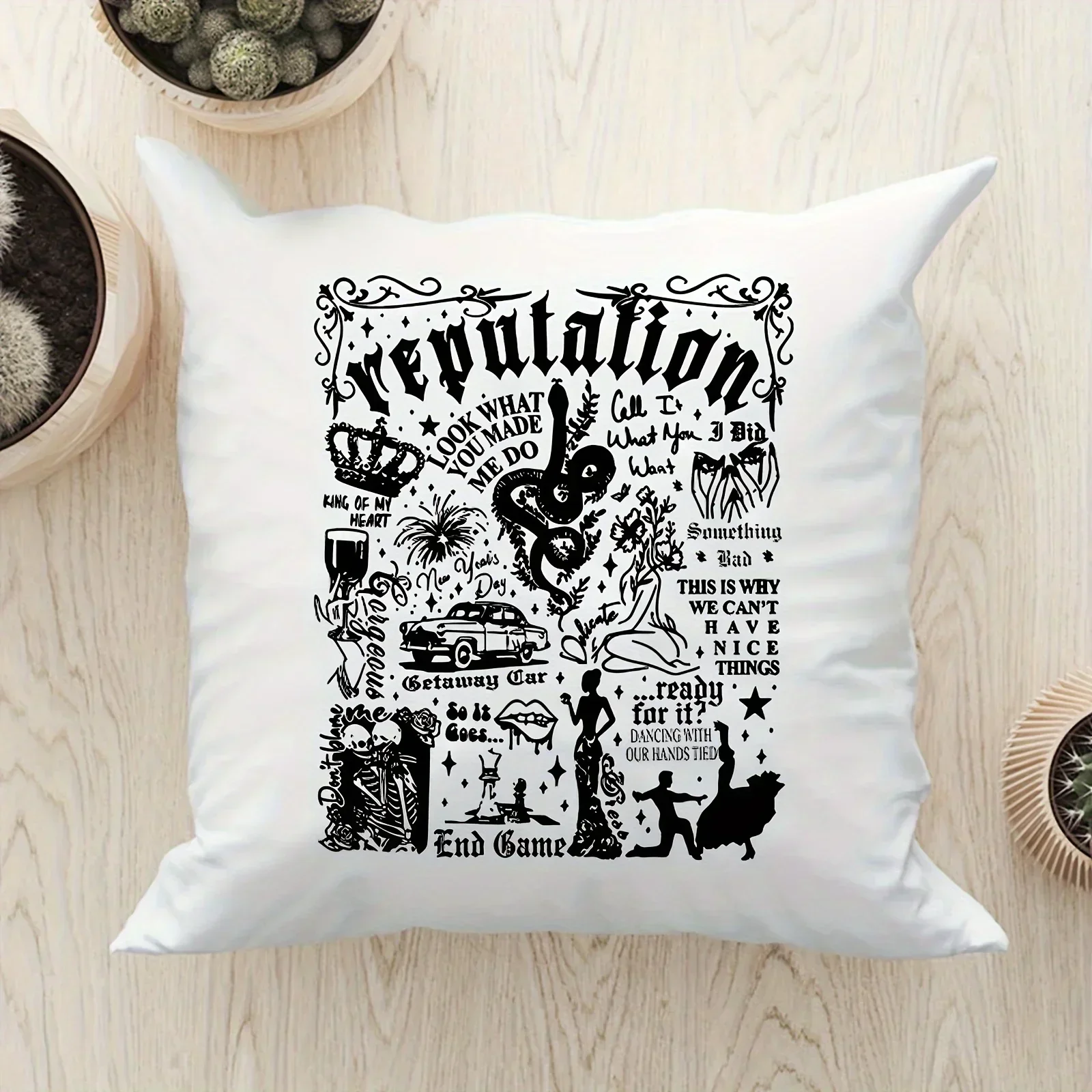 

1pc Reputation Pattern Velvet Pillowcases Pop Music Vocal Concert for Room Cushions Home Home Room Office Living Room Sofa Decor