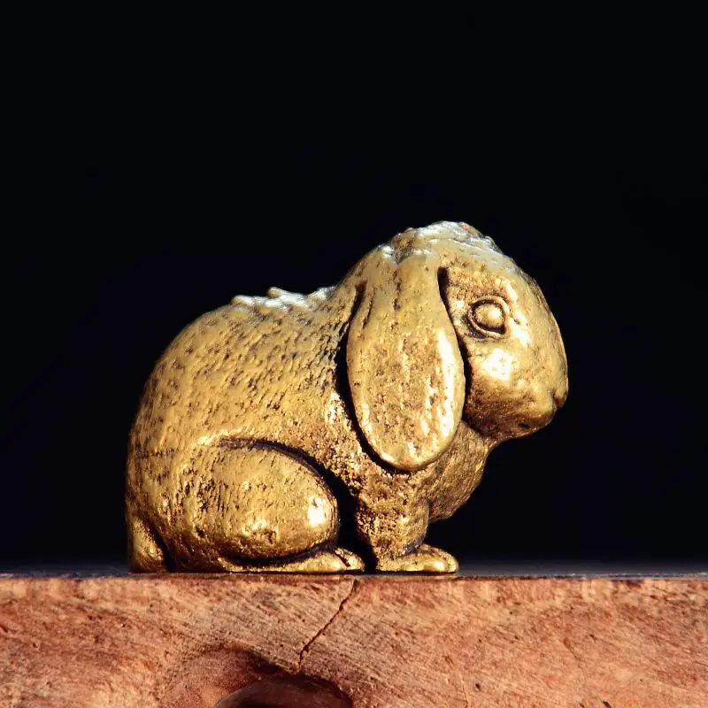 Cute Big Ears Rabbit Small Statue Retro Brass Animal Desktop Ornaments Vintage Miniatures Figurines Home Decoration Crafts Gifts