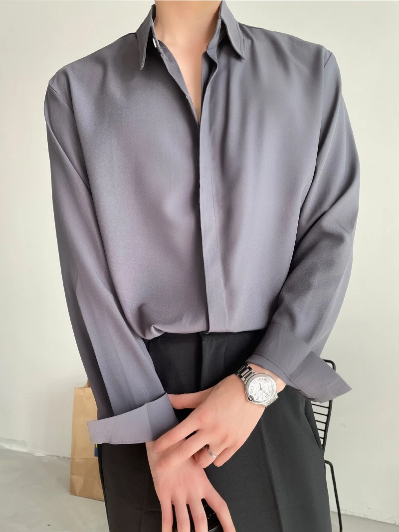 Men Draped Ice Silk Shirts Luxury Quality Ins Formal Work Business Tops Sping Winter Autumn Loose Smart Casual Plus Size Blouse