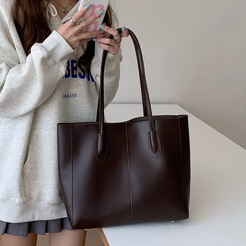 Retro Tote Bag Women\'s 2023 Autumn New Korean Commuter Handbags Fashion Versatile INS Large Capacity One Shoulder Bag Tide