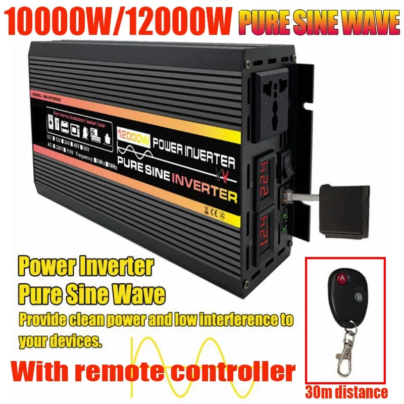 

12000W Pure Sine Wave Power Inverter Voltage Transformer Intelligent Digital Display Car Outdoor DC12V to AC 220VWith controller