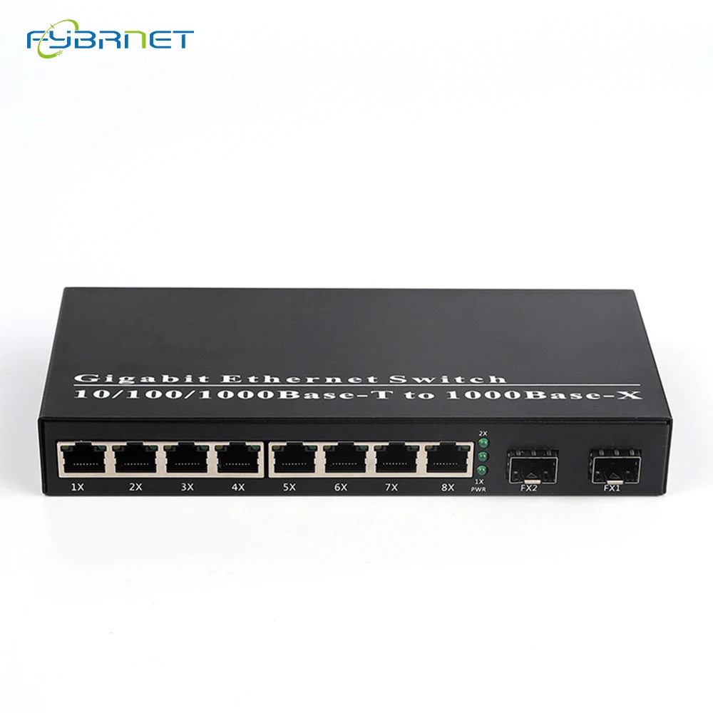 Gigabit Media Converter 2 SFP Fiber Port 8 RJ45 UTP G2F8E SFP Media Converter Single Module Ethernet 1.25G 3-120KM