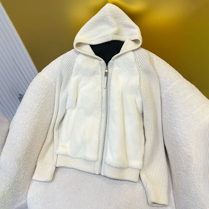 

Высококачественное женское кашемировое пальто из шерсти в стиле пэчворк, простая и модная куртка с капюшоном, зимняя одежда 251020146