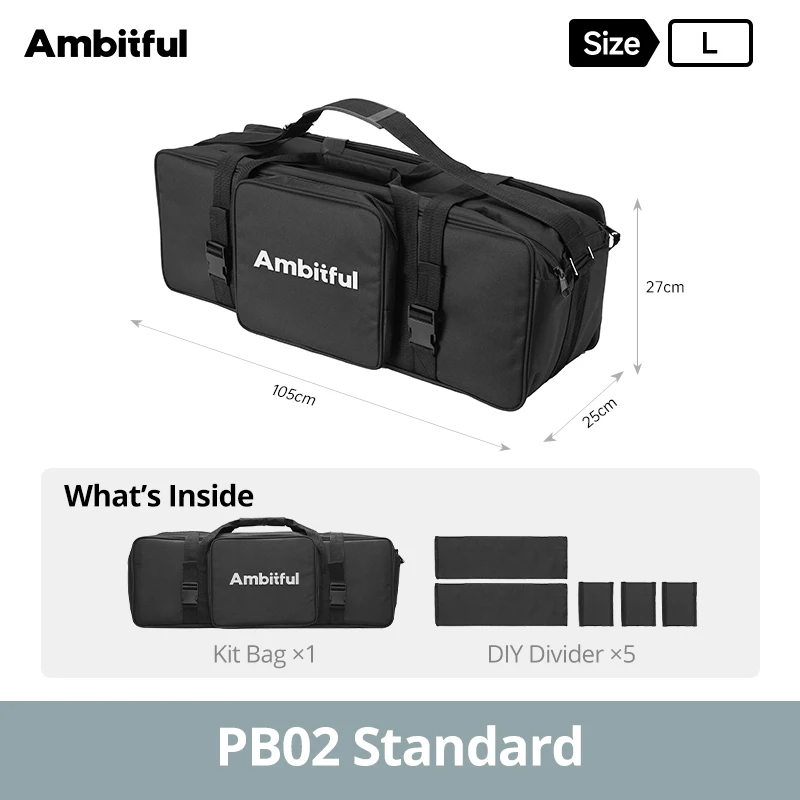 Ambitful Pb01 Pb02: draagbare transporttas voor studioflitslampen en lampstatieven, tas voor sets studioflitslampen.