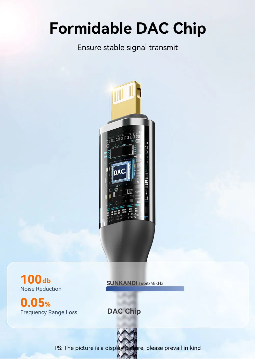 SUNKANDI Lightning zu 3,5 mm Kopfhöreranschluss-Adapter für iPhone, DAC-Chip-Adapter Audiokabel für iPhone 14 13 12 11 X XS 8 7 – Detail 2