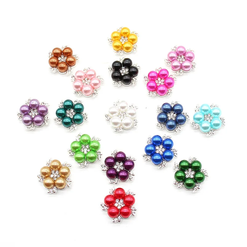 

Free Shipping 120pcs/lot 23mm Flatback Rhinestone Button With Pearl For Hair Flower Wedding Embellishment LSRB05019