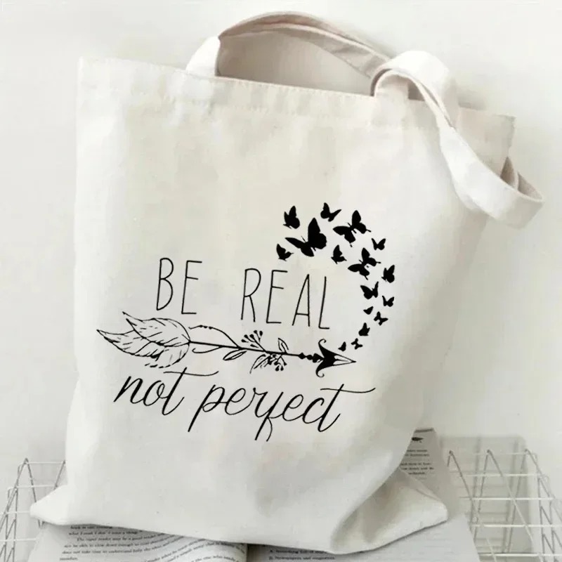 Bolso de mano de lona divertidocon flores silvestres خمر الفقرة موهير bolso de compras con flores y mariposasbolso esttico de #3