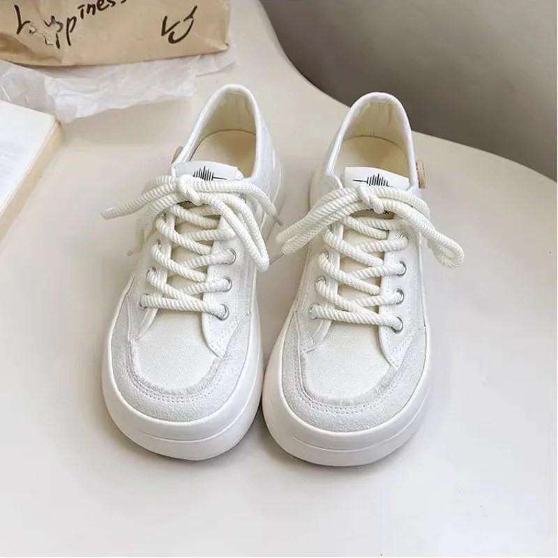 

2025 Women's Thick Sole White Sneakers Cute Fluffy Breathable Casual Shoes All Match Loafers​