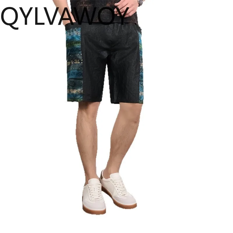 QYLVAWOY 100% Mulberry Silk Pants for Man Elastic Waist Trousers Calf-length Man Pants Sweatpants Thin Short Masculino  