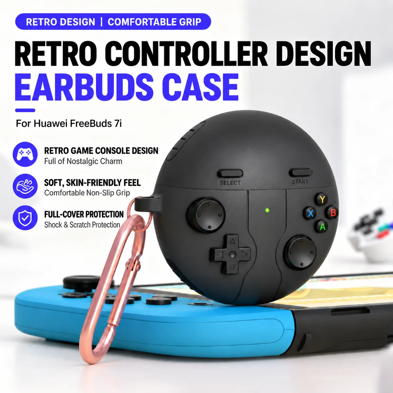 Retro-Spielcontroller-Silikon-Schutzhülle für Huawei FreeBuds 7i 6i 5i Kratzfeste Ohrhörer-Ladehülle mit Haken