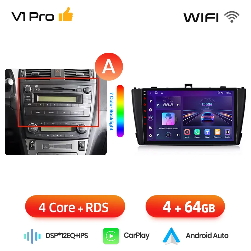 Junsun draadloze CarPlay Android Auto autoradio voor Toyota Avensis Mk3 (T270) 2009-2018 met ingebouwde koelventilator, Android GPS navigatie, multimediaspeler, WiFi, DSP, RDS, BT, SWC, IPS