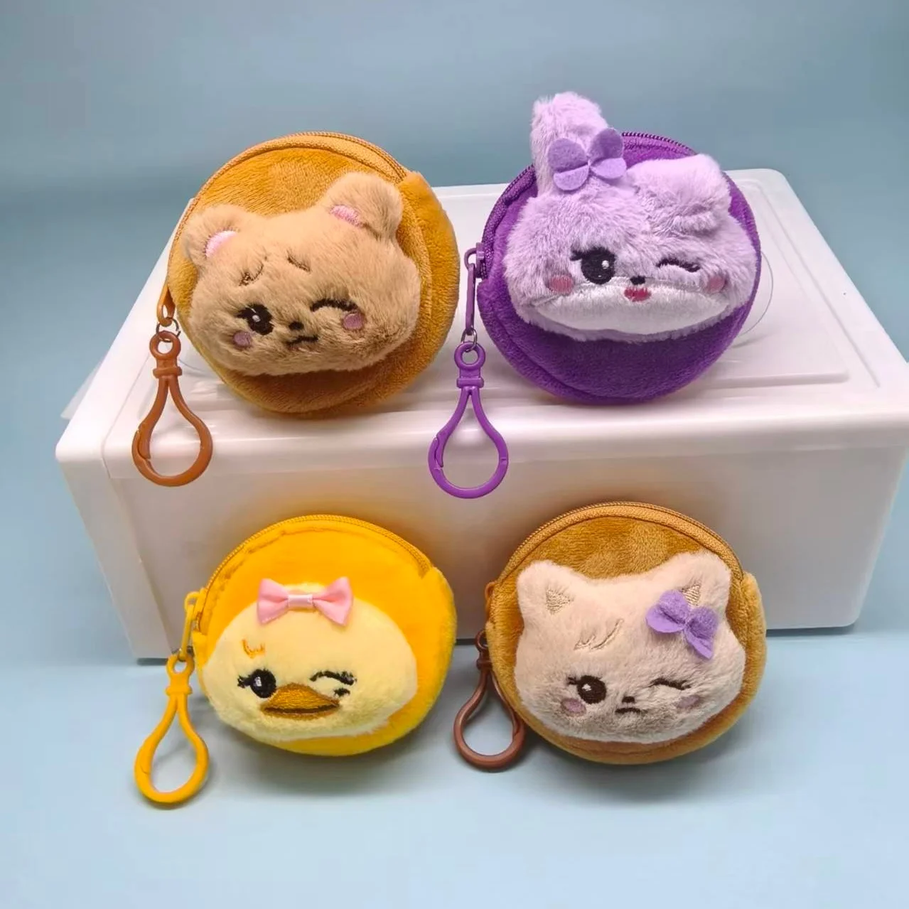 Kawaii Kpop Bowknot Duck Cat Rabbit Bear Plush Mini Zipper Wallet Keychain Animal Coin Purse Backpack Pendant Decor Fans Gift