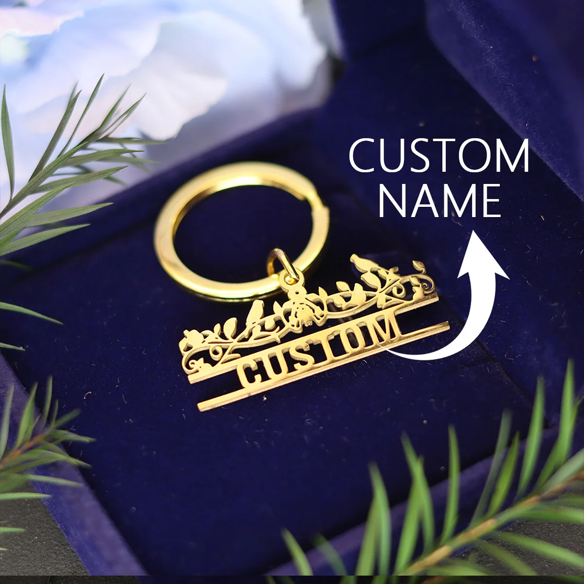 

QIAMNI Birds Flower Keychain Engraving Nameplate Animal Keyring Stainless Steel Personalized Custom Name Key Chain For Women Men