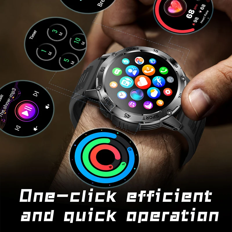5ATM Torcia a LED Astuto Della Vigilanza Degli Uomini 100+ Modalità Sportive Monitor di Salute Uomo Orologi Chiamata Bluetooth Uomini Smartwatch per Android ios