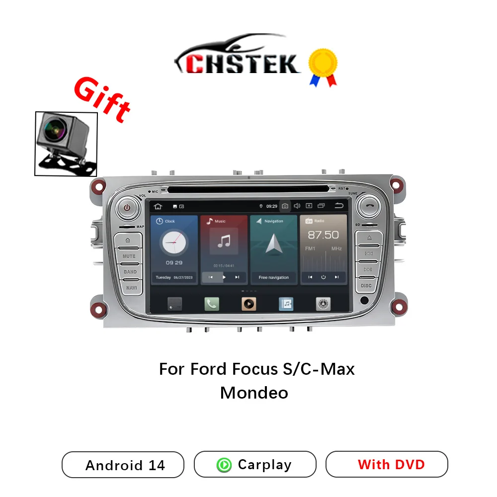 CHSTEK Car Radio Carplay DVD For Ford Focus S-Max C-Max Mondeo Galaxy 2007-2011 Android 14 Multimedia Bluetooth GPS WIFI Stereo