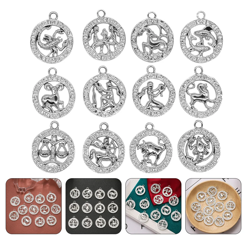 12 Pcs Zodiac Pendant DIY Attractive Sterling Silver Locket Jewelry Delicate Alloy Ornaments Diamond