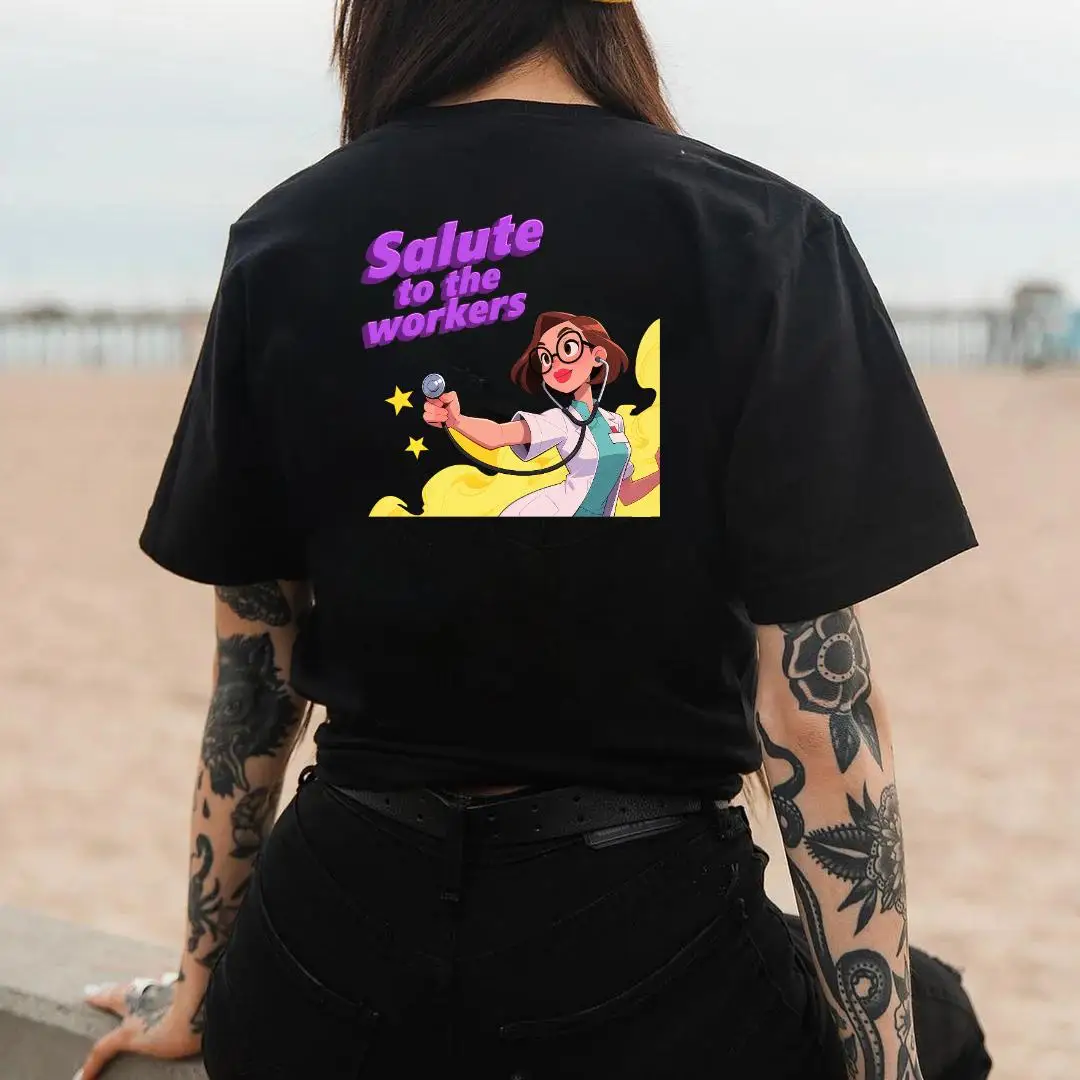 

Salute To The Workers T-shirt, Women Men Oversized Washed Tee, Funny Doctor Nurse Graphic Top, Medical Professionals Gift