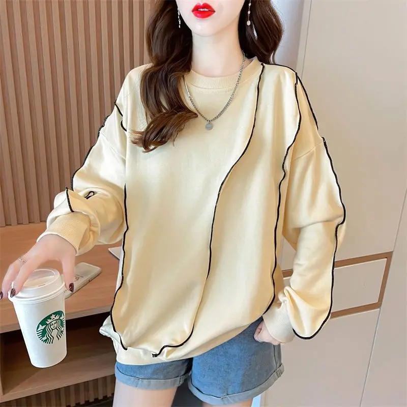 Fat MM Hoodie Women's New Korean Version Plus Size Women's Clothing Design Wooden Ear Slanted Hem Top Trendy