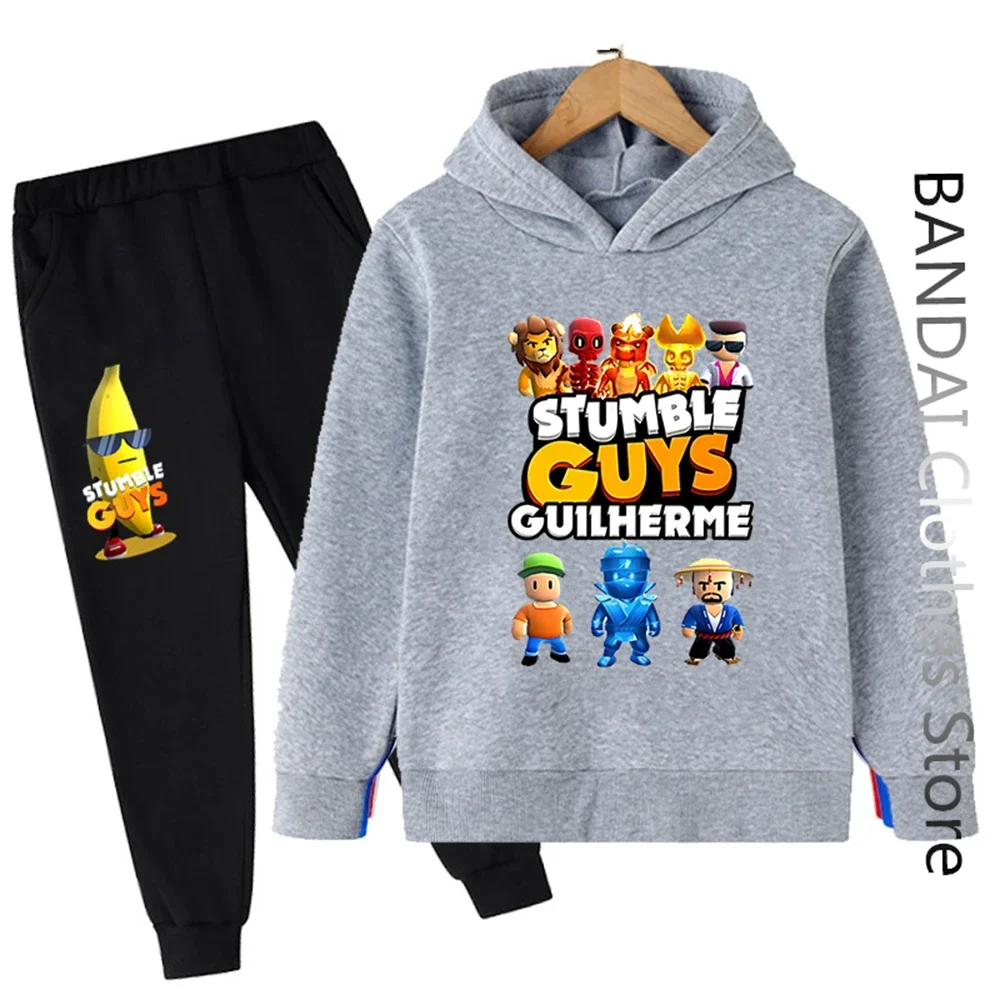 Stumble Guys Hoodie Set Kids Harajuku Games T-shirts Boys Girls Original Cartoon People Print Tops Hello kitty  Clothing