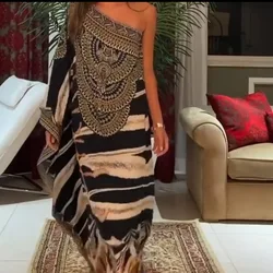 Plus Size Boho Cover Up, damska Plus nadruk zwierzęta rękaw w kształcie skrzydła nietoperza dekolt z dekoltem w szpic luźna, z wycięciem sukienka