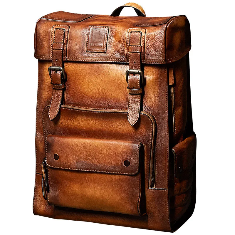 

Retro Backpack Luxury Mens Cow Leather backpack Bag Large Capacity Travel laptop Bags Collegebags Moto Biker Cool DayBags