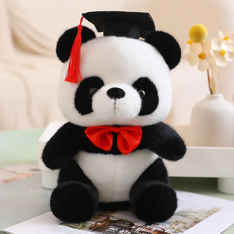 26cm Kawaii Doctor Panda Plush Toys Kawaii Panda Bears with Doctorial Hat Plushie Doll Stuffed Animal Toy Kids Graduation Gift