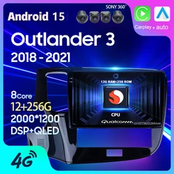 Android 15 For Mitsubishi Outlander 3 III GF0W GG0W 2018 - 2021 Carplay Auto 360 Camera GPS Multimedia Player 2 Din Video Stereo