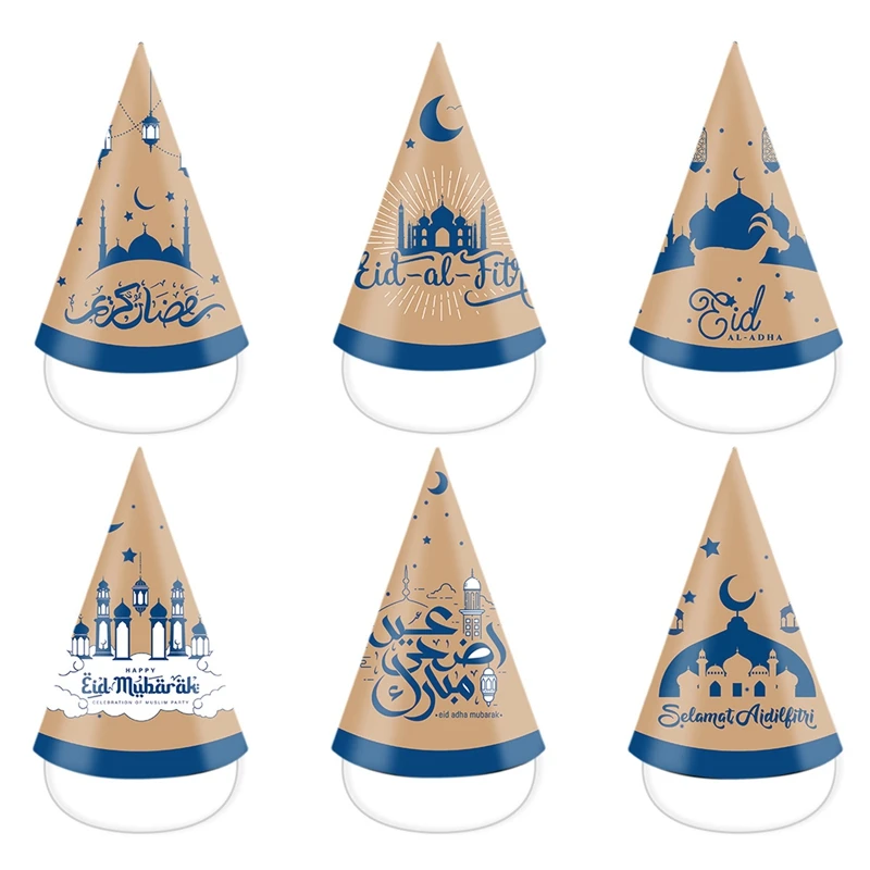 6PCS Eid Ramadan Decoration 3D Paper Hat Moon Star Decoration For Ramadan Party Supplies