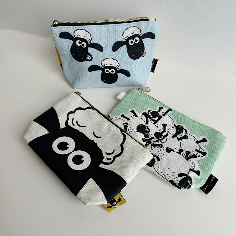 Cute Shaun The Sheep Canvas Bag Travel Makeup Daily Necessities Storage Bag Cartoon Peripheral Pencil Bag Daily Necessities