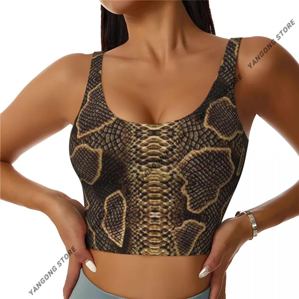 Yoga Vest Women Gym Sports Crop Tops Snake Pattern Streetwear Workout Breathable Tank Top Female