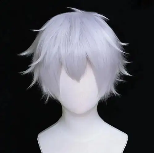 Satoru Gojo Short Gray Wigs Masquerade Cosplay Wigs for Adult Synthetic Fiber Hair Replacement Wigs for Anime Cosplay Costume