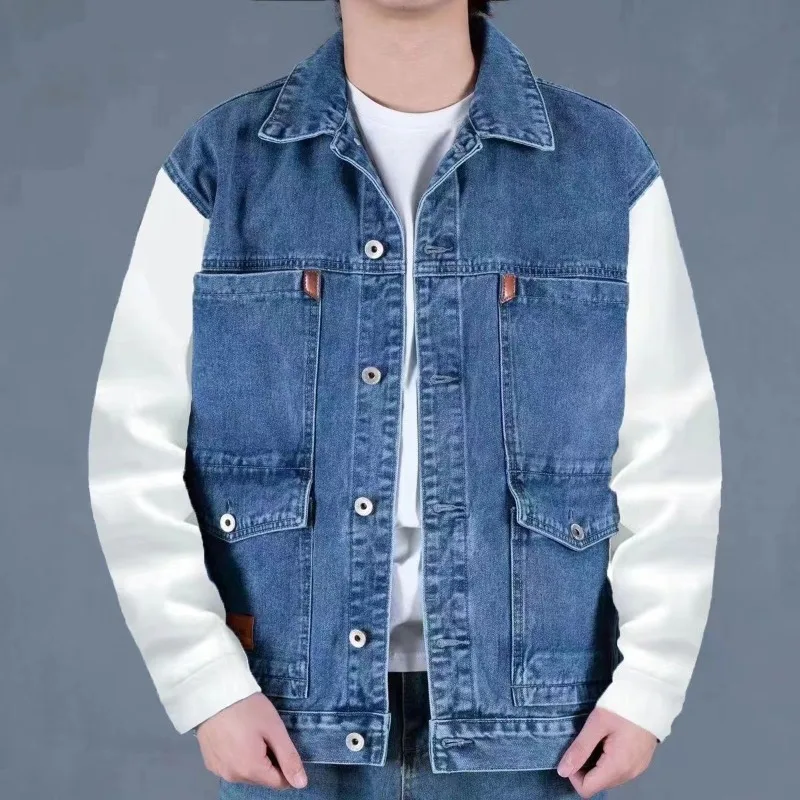 Męska kamizelka jeansowa w stylu retro, letnia kurtka bez rękawów, kurtka cargo z wieloma kieszeniami, odzież robocza, odzież wierzchnia