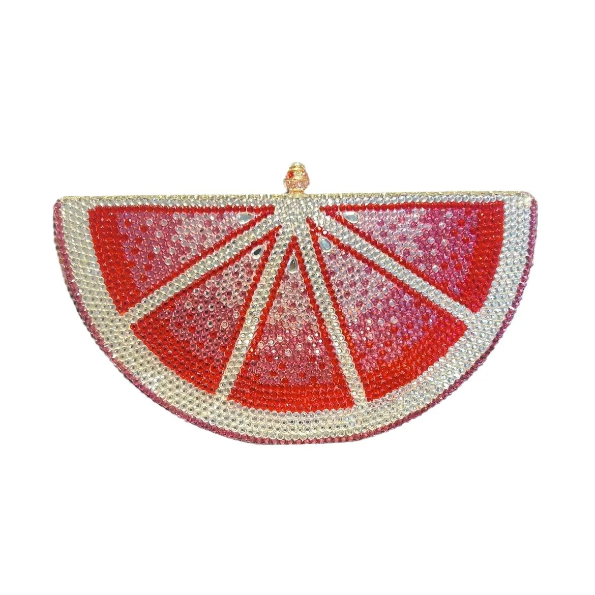 Bolso de mano de cristal con diamantes de Pomelo rojo para cena, bolso de lujo con parte inferior plana llena de diamantes, bolso de piedra con asa, monederos de diseñador de lujo
