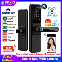 Tuya Wifi Digital Electronic intelligence Door Lock With Biometric Camera Fingerprint  Smart Door Lock Card Password Key Unlock