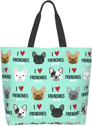 French Bulldog Shoulder Bag for Women, Reusable Tote Bag Storage Bag Handbag Eco Bag Beach Bag Shopping Bag Folding Bags