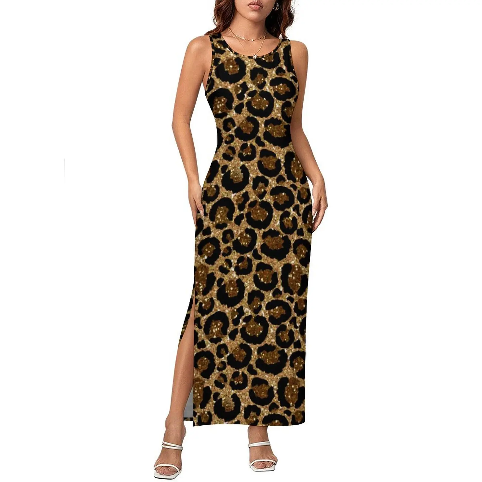 Weibliche Helle Leopard Print Kleid Trendy Animal Street Wear, Figurbetontes Kleid Sommer Casual Maxi Kleider Design Oversize Vestido